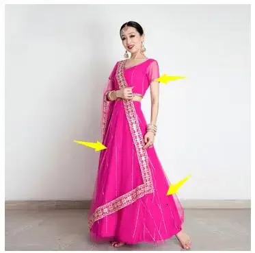 India Womens Saree Embroidery Georgette s Dance Stage Lehenga Suit Rose Red 241219