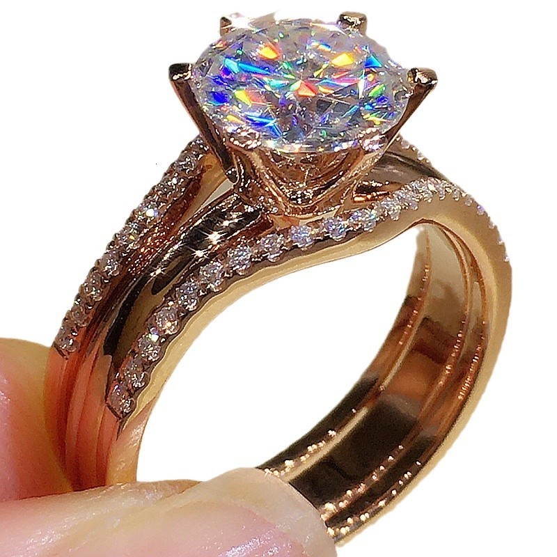 Anziw Gold Color 3.0CT Moissainte Wedding Rings Bridal Sets for Women Classic 2ct Designed Promise Band Engagement Jewelry Gifts 240802