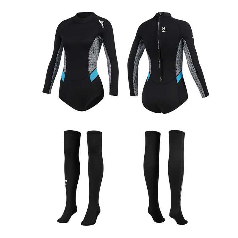 Summer Women 2MM SCR Neoprene Bikini Wetsuit Stocking Long Seve Skin Diving Suit Sun-proof Surfing Snorkeling Thermal SwimwearXJ241220