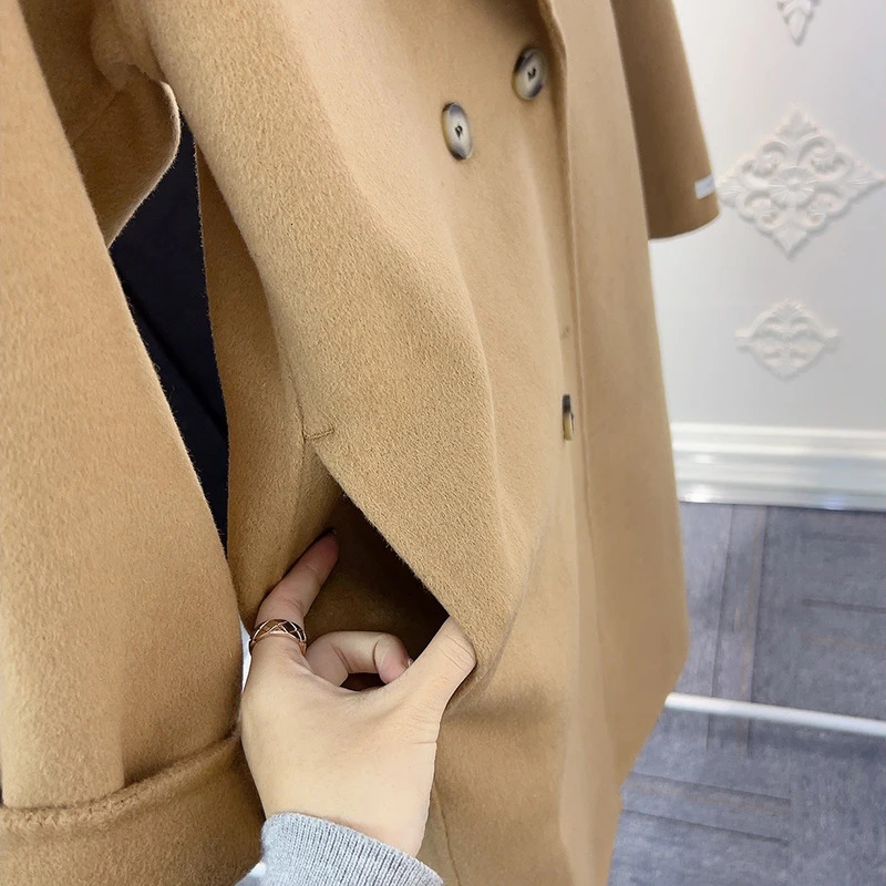 Coats and Jackets Women Korean Fashion Double Sided Wool Coat Lapel Breasted Oversized Femme Elegant Winter 241217
