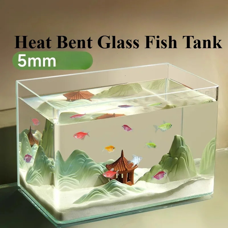 Glass fish tank explosion-proof glass bending tabletop small aquarium turtle ecological water tank with decorative accessories 241218