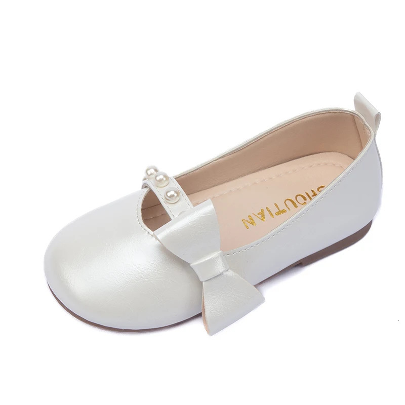 Children Performance Dance Shoes Solid Color Girls Flat Shoes with Simple Pearl Bow Kids Princess Leather Shoes Sweet 241220