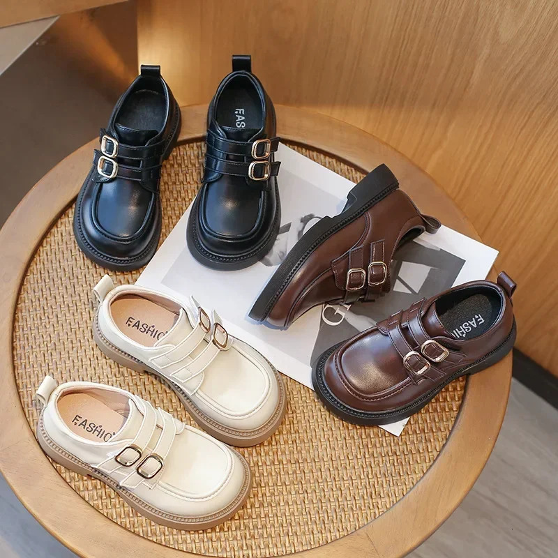 Winter Children Leather Shoes for Girls Fashion Korean Style Anti-slippery Britishi Style Soft Bottom Versatile Loafer 241220