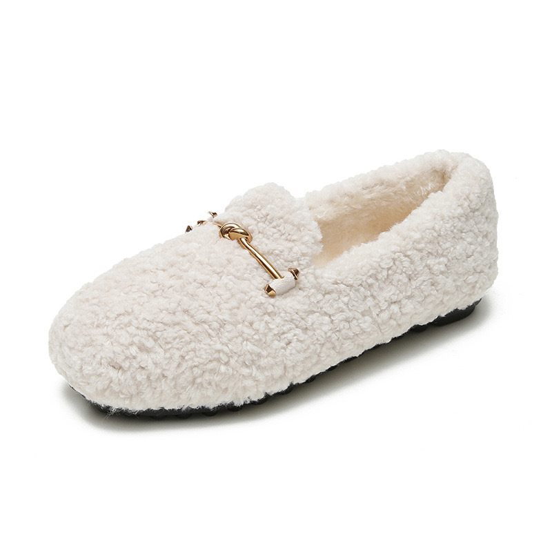 2025 new Metal fur Woman bd841 decoration flats winter cotton shoes women fleeces loafers plus size 34-43 cozy warm furry lambswool moccasins ry