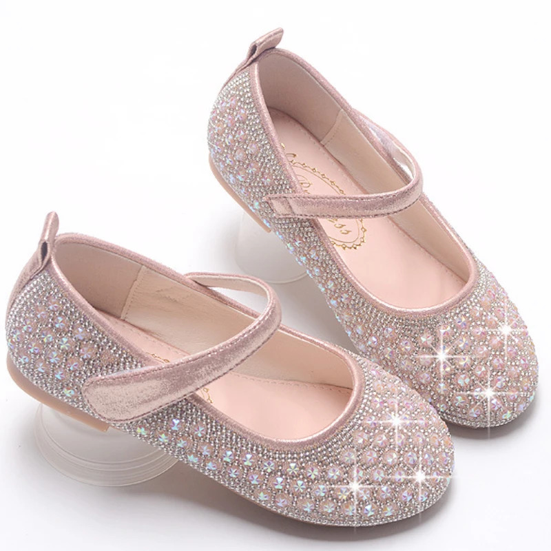 Children Fashion Mary Janes for Party Wedding Shoes for Girls Hinestone Bling Elegant Princess Chic Kids Non-slip Leather Shoes 241219