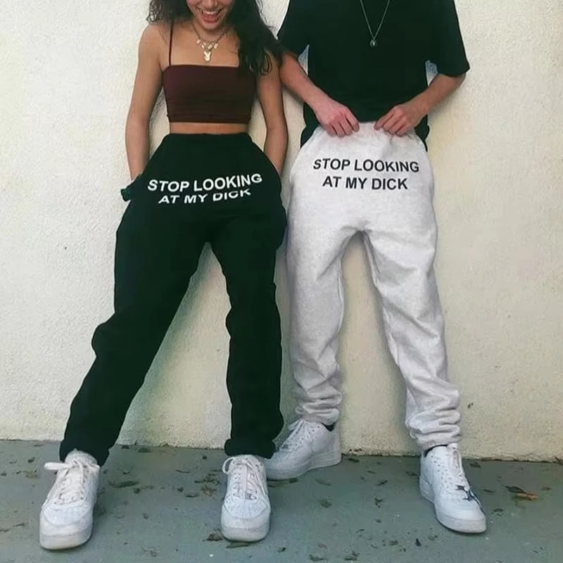 Mens Pants Stop Looking At My Dick Letter Print Drawstring Sweatpants Simple Men Women Sports Jogging Trousers 241212Z