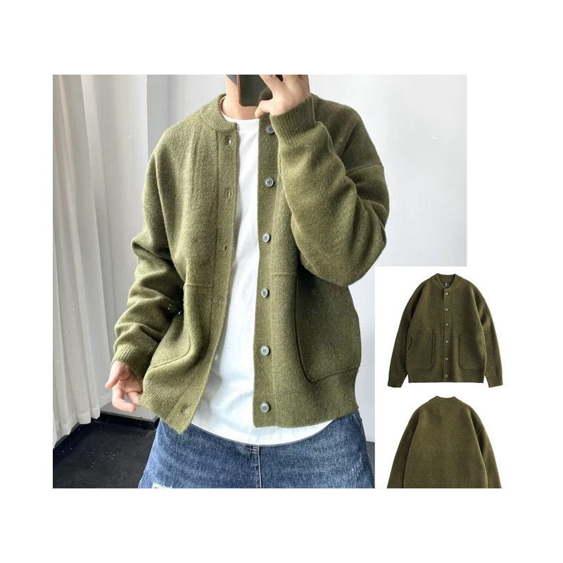 Knitted cardigan men's new autumn and winter tide pure color simple handsome thickened design sense of youth Mao Clothing jacket tide m040
