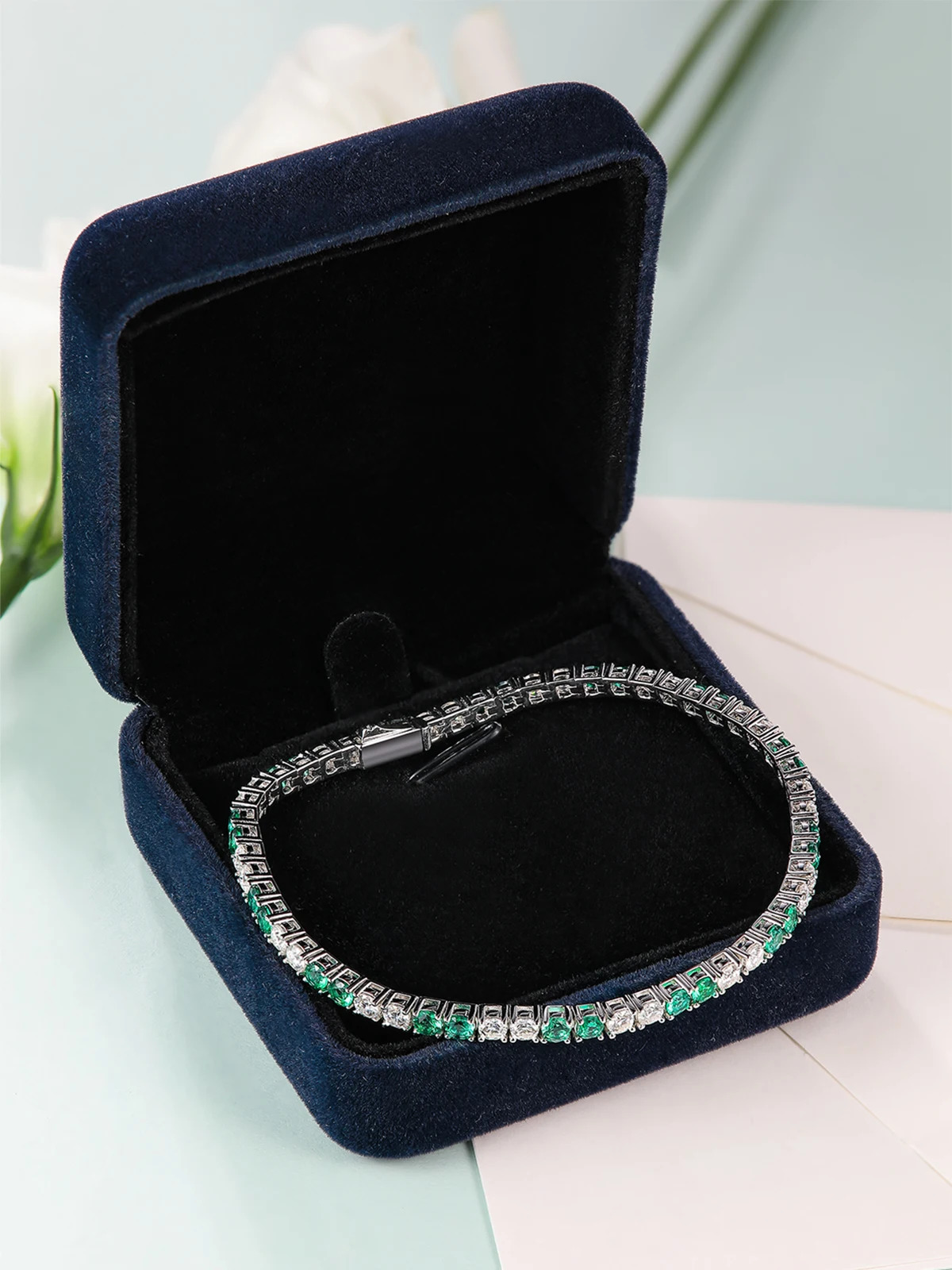 TYYL Full 3MM D Color Green White Lab Grown Emerald Tennis Bracelet for Men Women S925 Silver All Diamond Link Bangle 241214