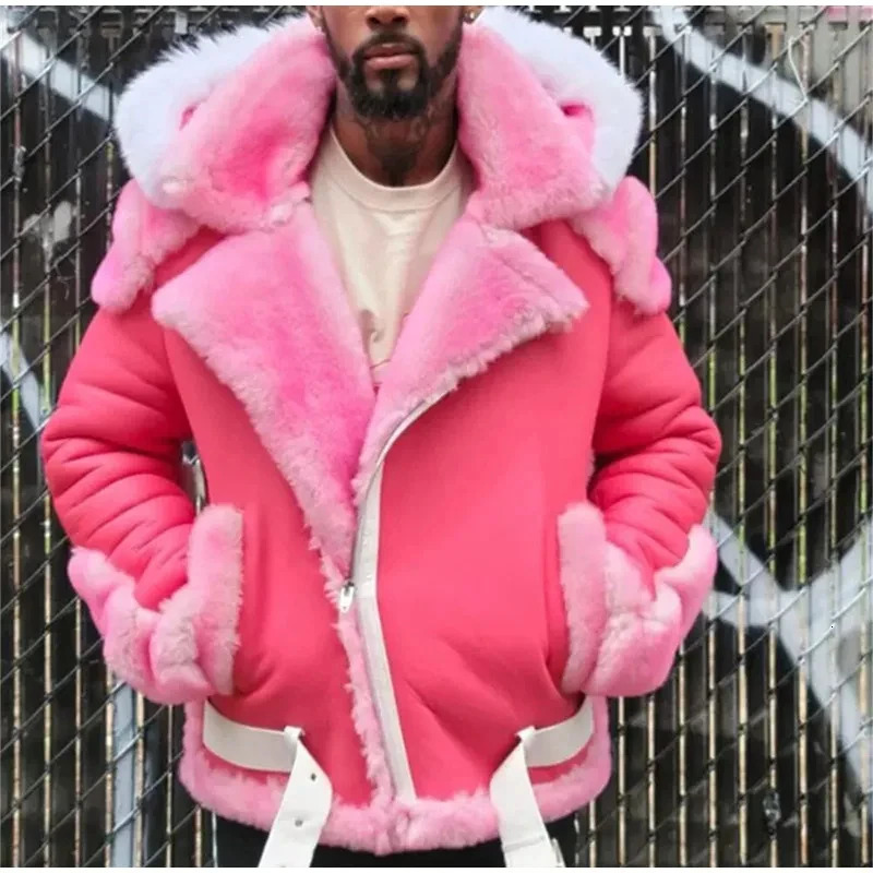 Leather Fleece Thicken Fur Coat Fashion Male Pu Leather Zipper Short Jacket Winter Men Warm Pilot Fleece Jacket 241216