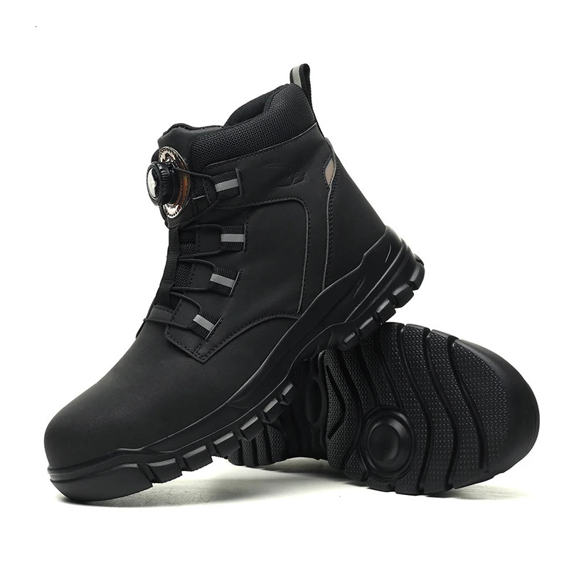 Rotating Button Work Shoes for Men Anti Puncture Work Sneakers Waterproof Black Work Safety Shoes Non Slip Steel Toe Boots 241216