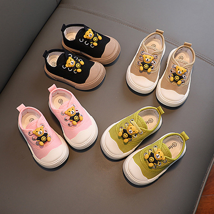 Baby Spring and Autumn Treasure Breathable Non-slip Shoes Cartoon Bear Rubber Soft Soled Toddler Shoes Kidsnest Children Infant Casual Canvas Shoes Si