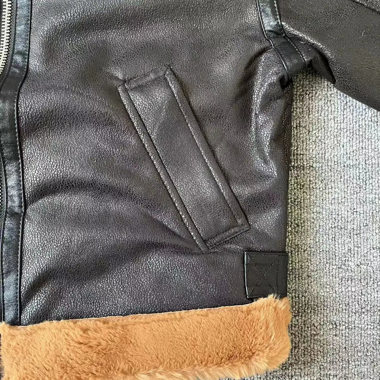 ZA autumn womens clothing style slim fit and simple lapel fur integrated short lamb fur patchwork leather jacket 241220