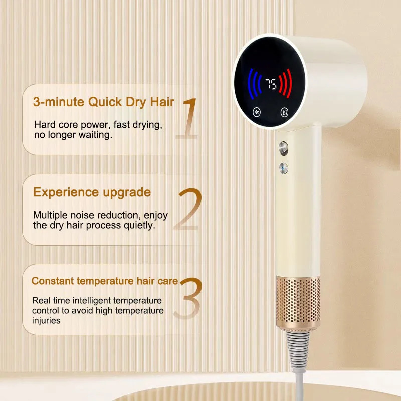 New Negative Ion High-Speed 220V 1600W High-Power Touch Digital Display Screen Quick Drying Hair Dryer