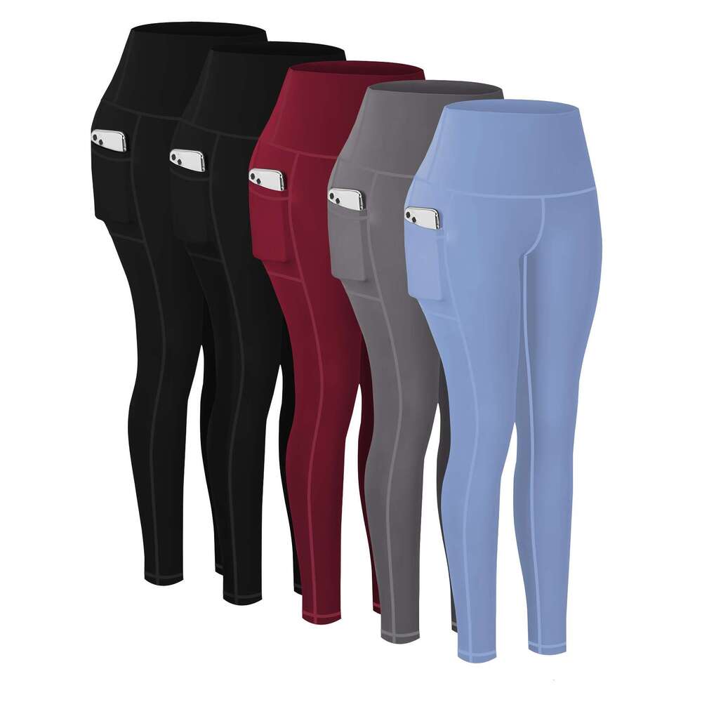 5-Pack Plus Size Sports Leggings For Women, High-Waisted Cropped Yoga Pants With Pockets, Fiess Running Compression Tights