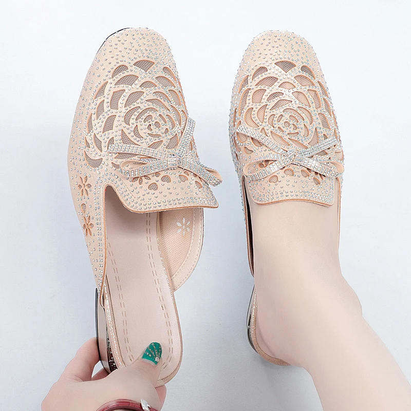 AIYUQI Women Slippers Summer Women Shoes Rhinestone Golden Hollow Large Size Slippers Women