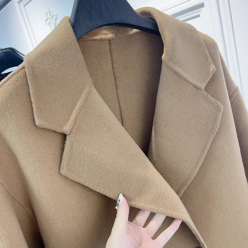Coats and Jackets Women Korean Fashion Double Sided Wool Coat Lapel Breasted Oversized Femme Elegant Winter 241217