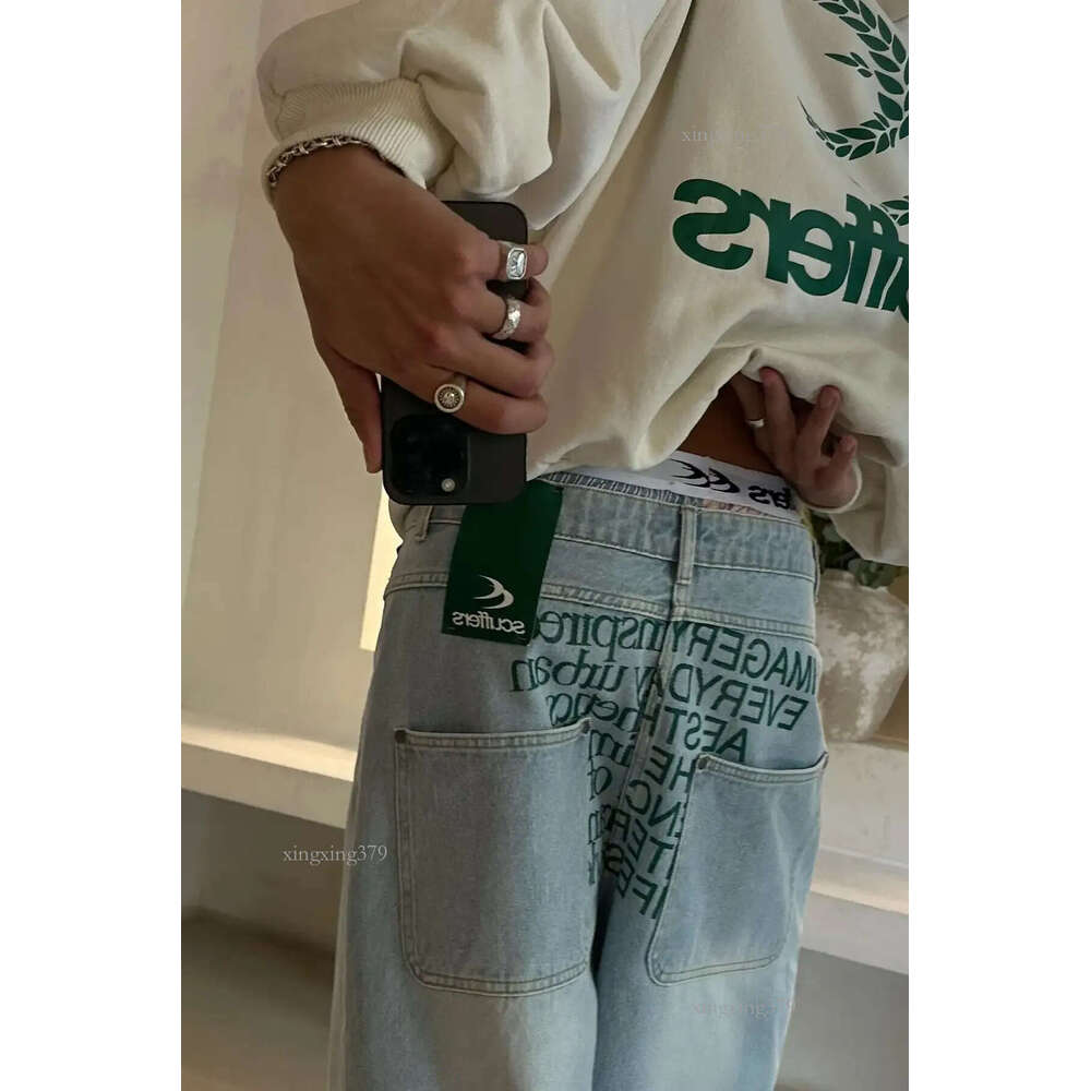 Streetwear Y2k scuffers jeans letters graphic loose baggy jeans for men harajuku high waisted hip hop vintage wide leg pants 241120