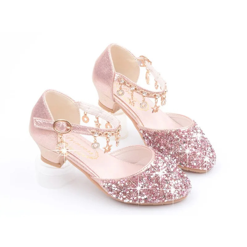 Girls Sequins Performance Shoes Kids Glitter Toes Capped Sandals Childrens Princess High-heeled Shoes Spring Autumn 241219