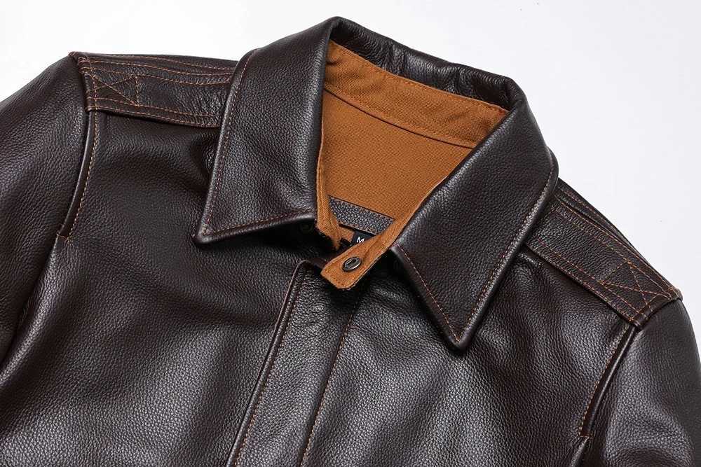 Fashion Classic A2 style leather jacket mens air force natural denim jacket brown calf leather mens flight suit Y251124 - view 7