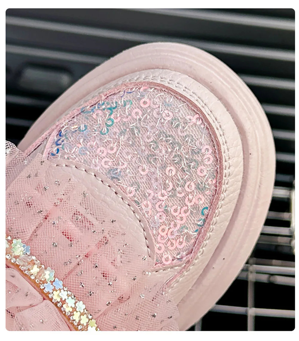 Korean Style Princess Shoes For Girls Rhinestone Sequins Bling Childrens Sport Shoes Soft-soled Sneakers For Kids Fashion Shoes 241219