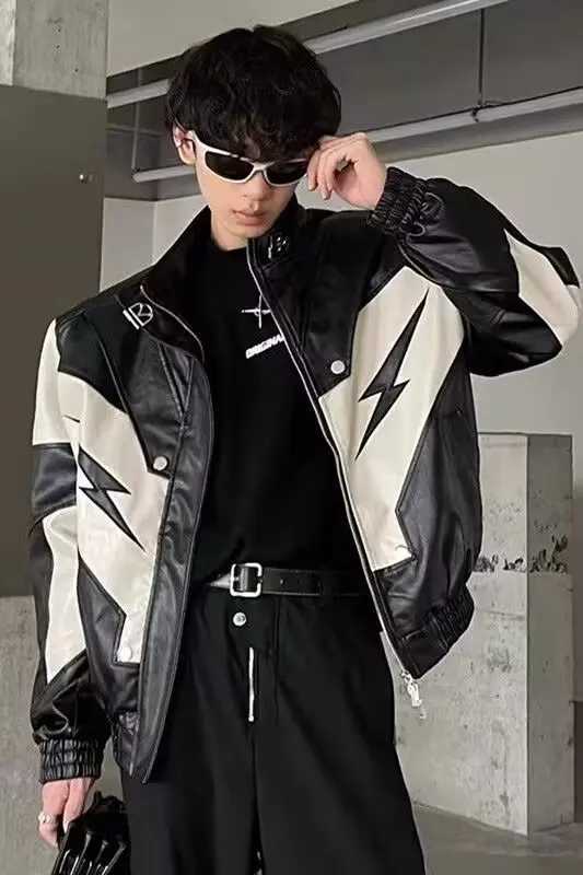 Fashion Y2k Leather Jacket Hip Hop Mens Jacket Harajuku Fashion Pu Motorcycle Racing Set Hip Hop Trendy Jacket Y251124