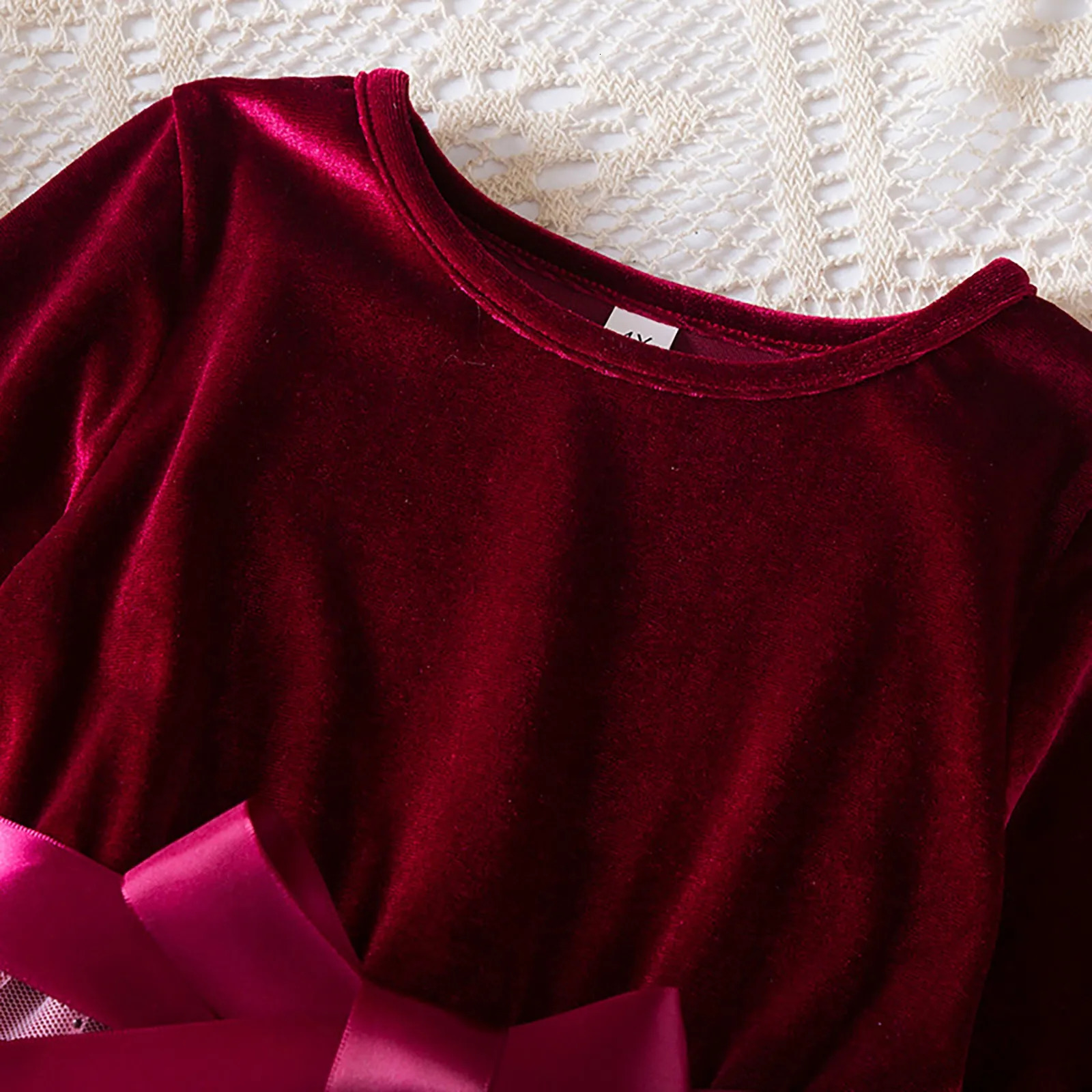 Girls Fall and Winter Christmas Gradient Mesh Long Sleeved Dress Star Printed 4T Princess Dress Bowknot Velvet Blue Dresses 241219