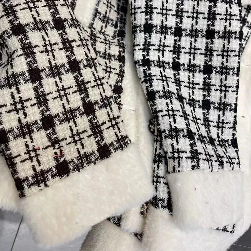 Winter Fleece Lined Woolen Jackets Coats Elegant Plaid Short Chaquetas Slim Warm Jaqueta Tops Korea Women Vintage Cropped Casaco 241220