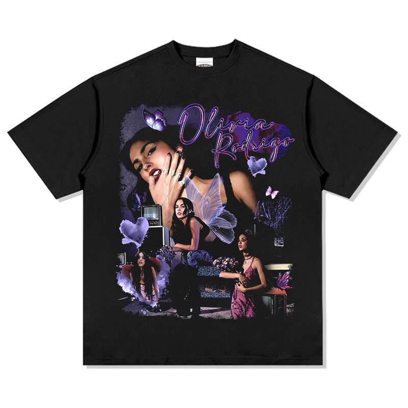 Hip hop Olivia Rodrigo printed short sleeved T-shirt, loose washed round neck hooded sweatshirt