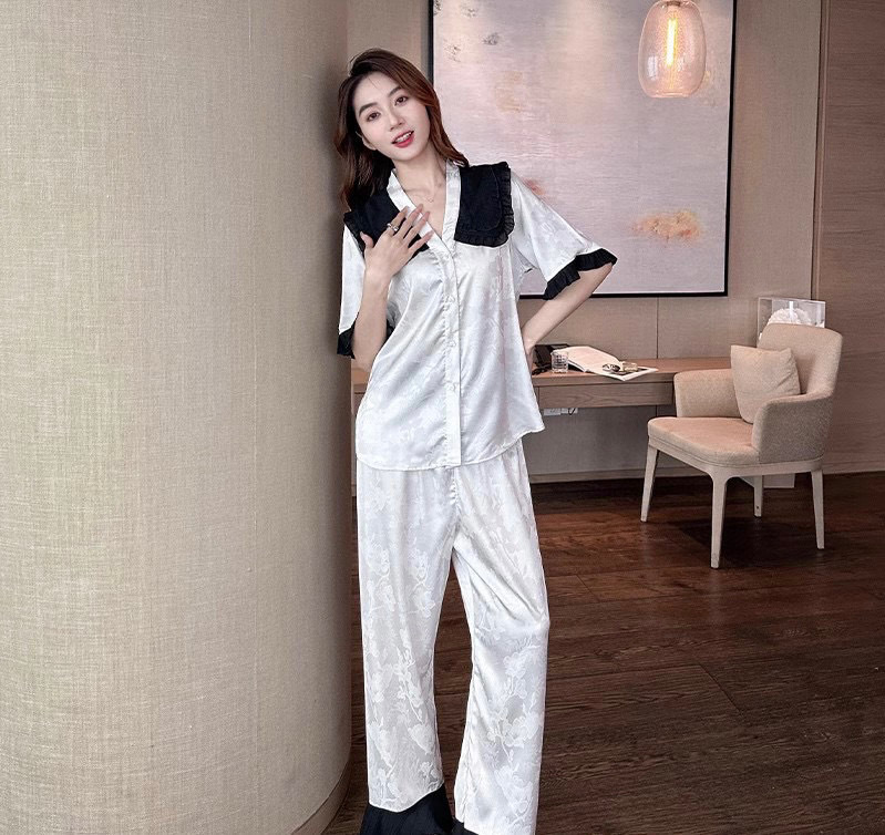 B871-Pajamas women 2023 new women's cotton silk home wear suit short-sleeved two-piece summer
