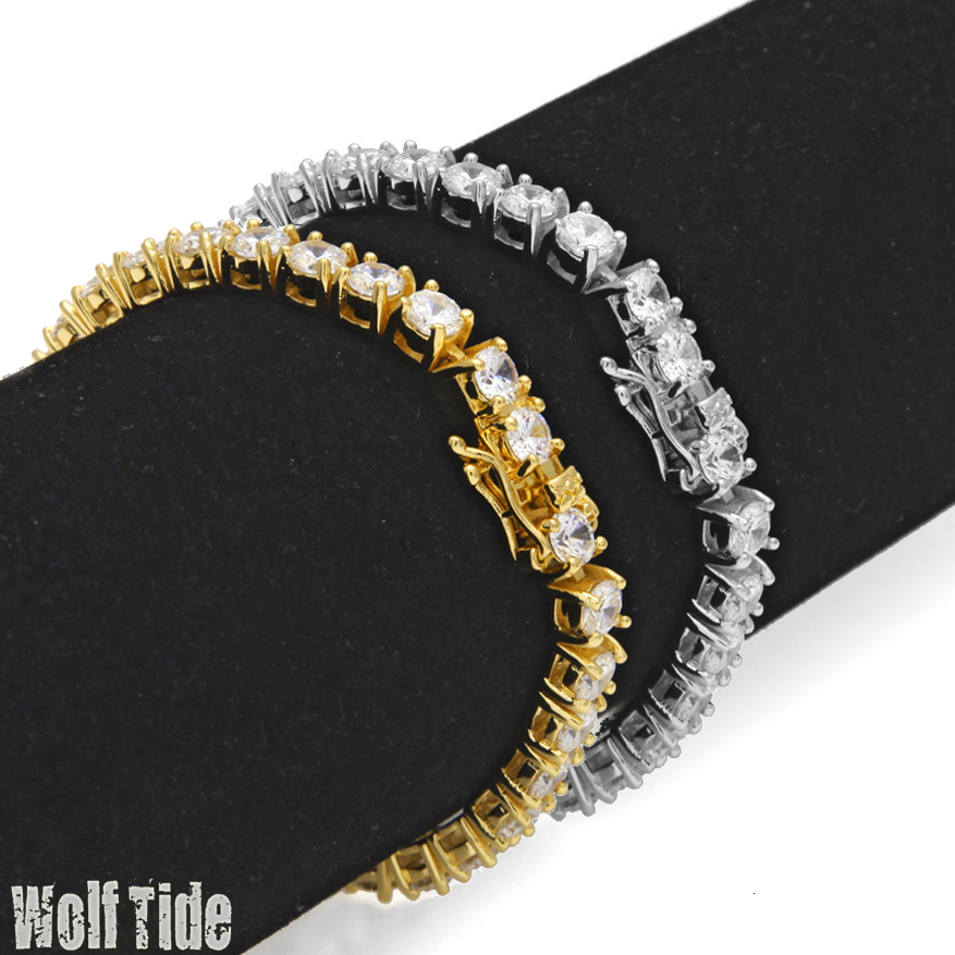 3/4/5mm 7/8/9inch Iced Out Cubic Zirconia Tenis Chain Bracelet Anklet 18k Gold Plated Full Cz Stones Prong One Row Bling Bangle Bracelets For Men And 