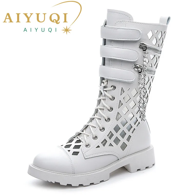 AIYUQI Women's Summer Shoes Big Size Hollow Hole Marton Boots Ladies Chain Fashion Street Punk Cool Boots Women