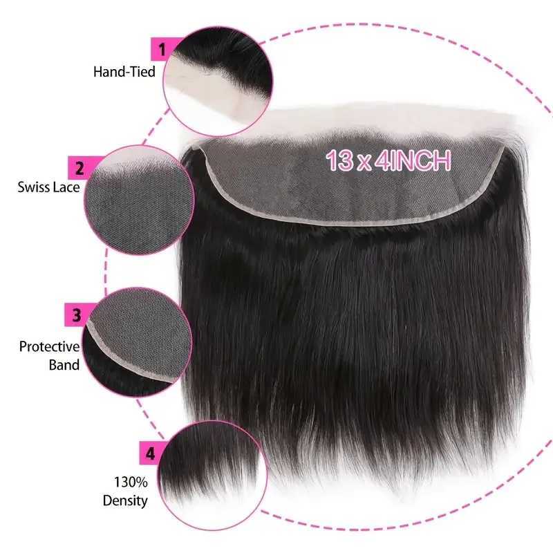Brazilian bone straight hair bundle front closed 100% human hair 3 bundles with 13X4 transparent ear to ear lace front W241221