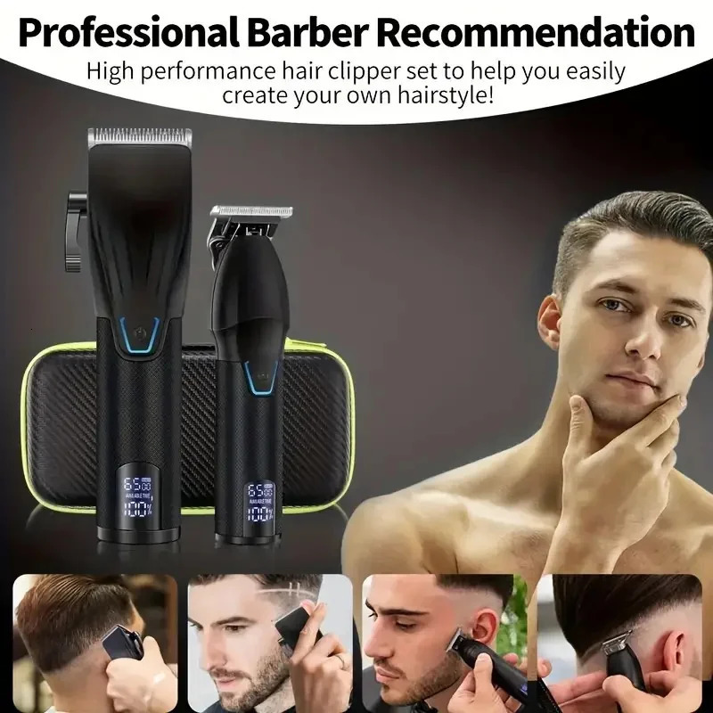 RUCHA Hair Clipper And Trimmer Set Barber Clippers For Men Professional Kit Beard Haircut Cordless Cutting 241219