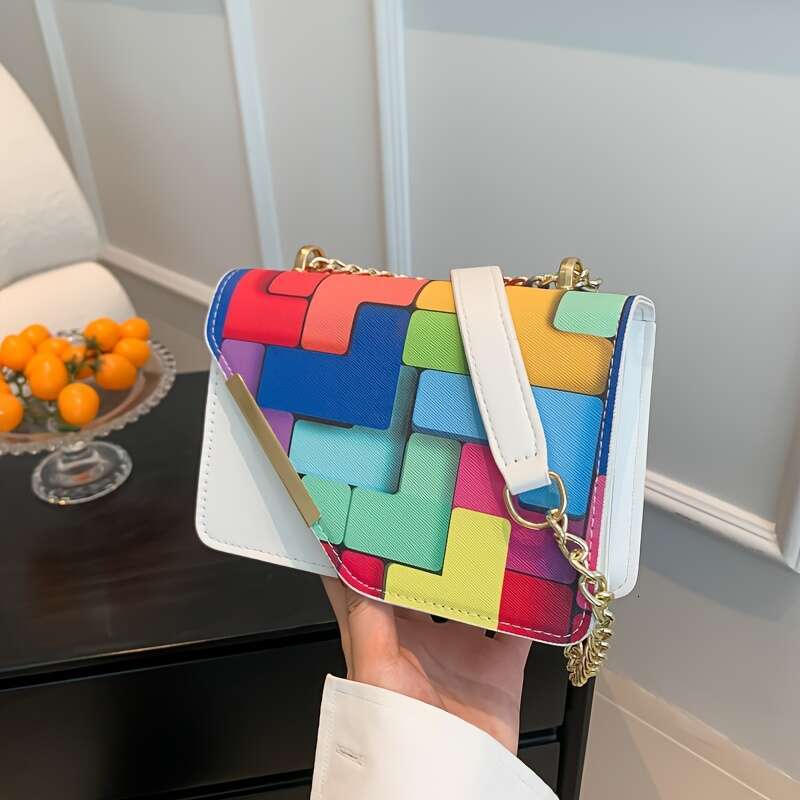 Chic Mini Crossbody Bag Color Block Flap Design - Versatile Shoulder Purse for Fashion-Forward Women