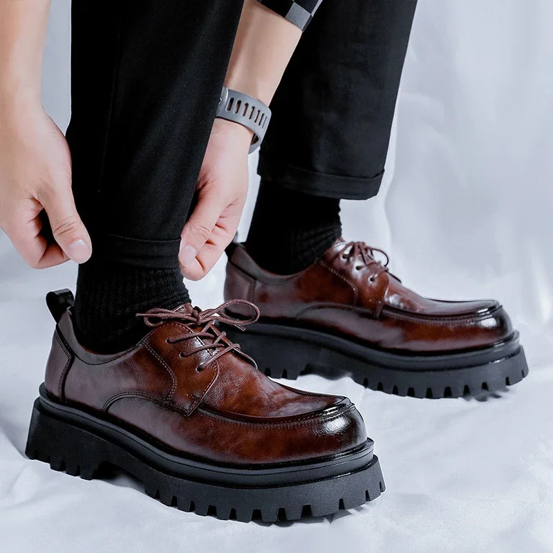 Black Brown Thick Sole Formal Leather Derby Shoes for Men er Platform Casual Shoes Wedding Dress Oxfords Shoes Man 241220