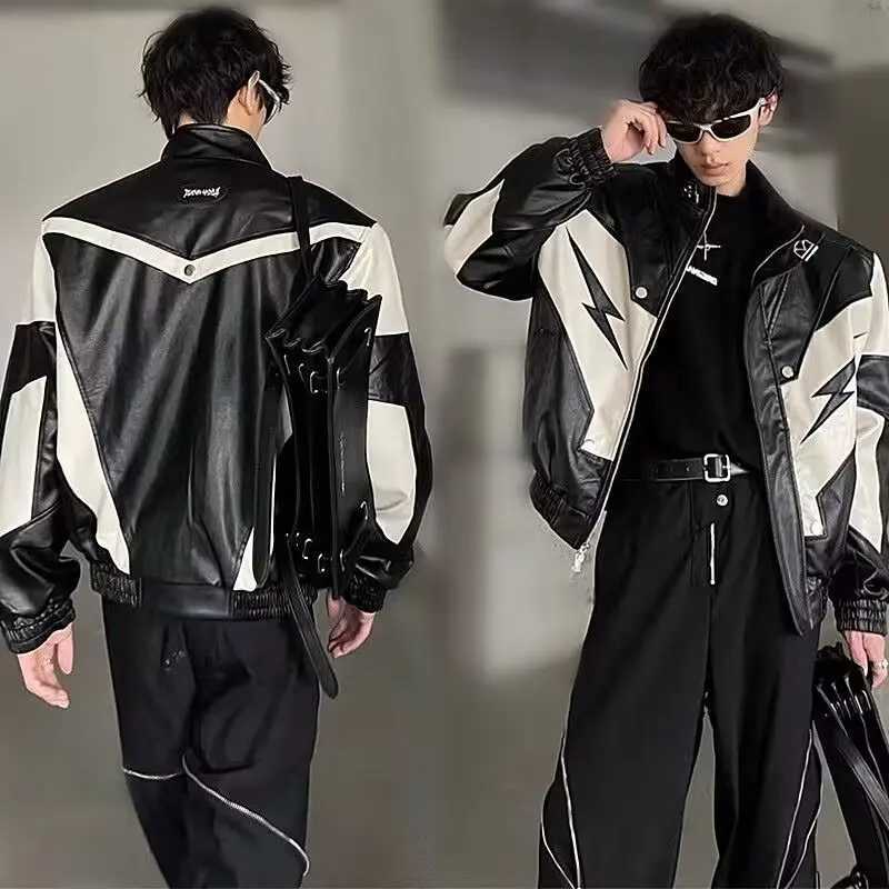 Fashion Y2k Leather Jacket Hip Hop Mens Jacket Harajuku Fashion Pu Motorcycle Racing Set Hip Hop Trendy Jacket Y251124