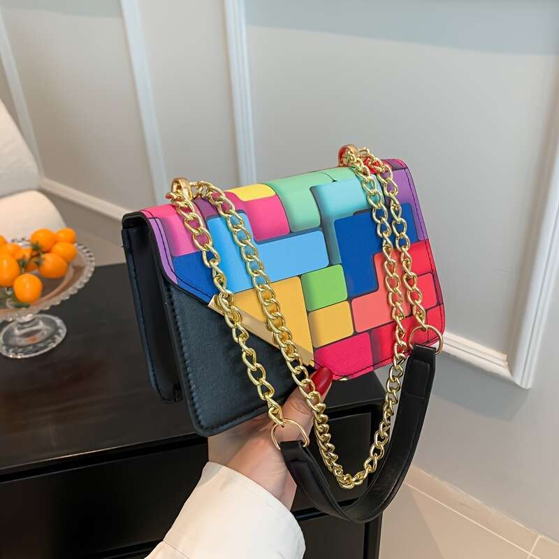 Chic Mini Crossbody Bag Color Block Flap Design - Versatile Shoulder Purse for Fashion-Forward Women