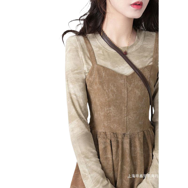 X180 autumn and winter gentle design shirt suspender skirt two-piece suit knitted sweater female floral dress