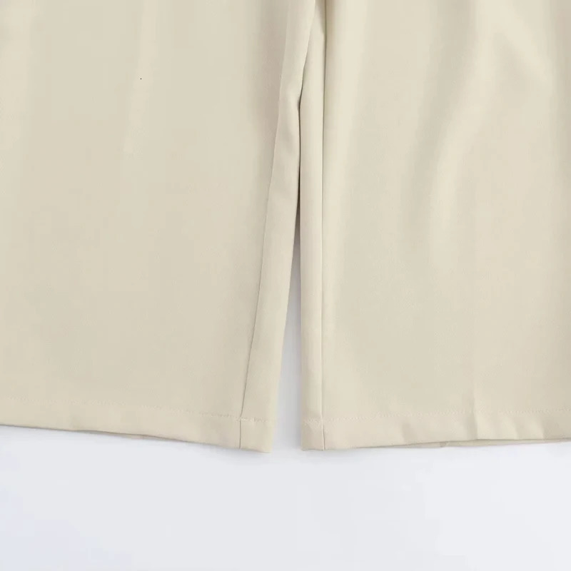 TRAF Beige Women Pants Wide Leg Zipper Lady In Spring Summer Mid Waist Fashion Elegant Office Clothing 241218