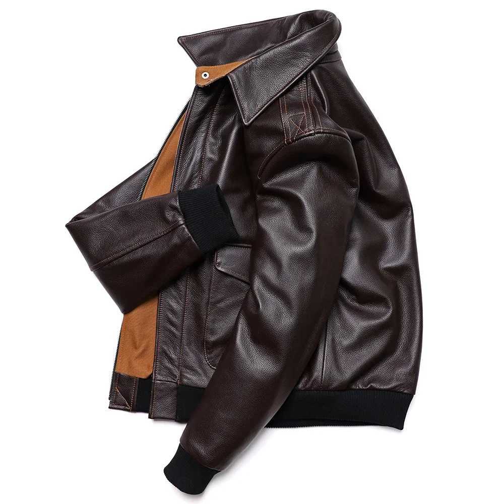 Fashion Classic A2 style leather jacket mens air force natural denim jacket brown calf leather mens flight suit Y251124 - view 4