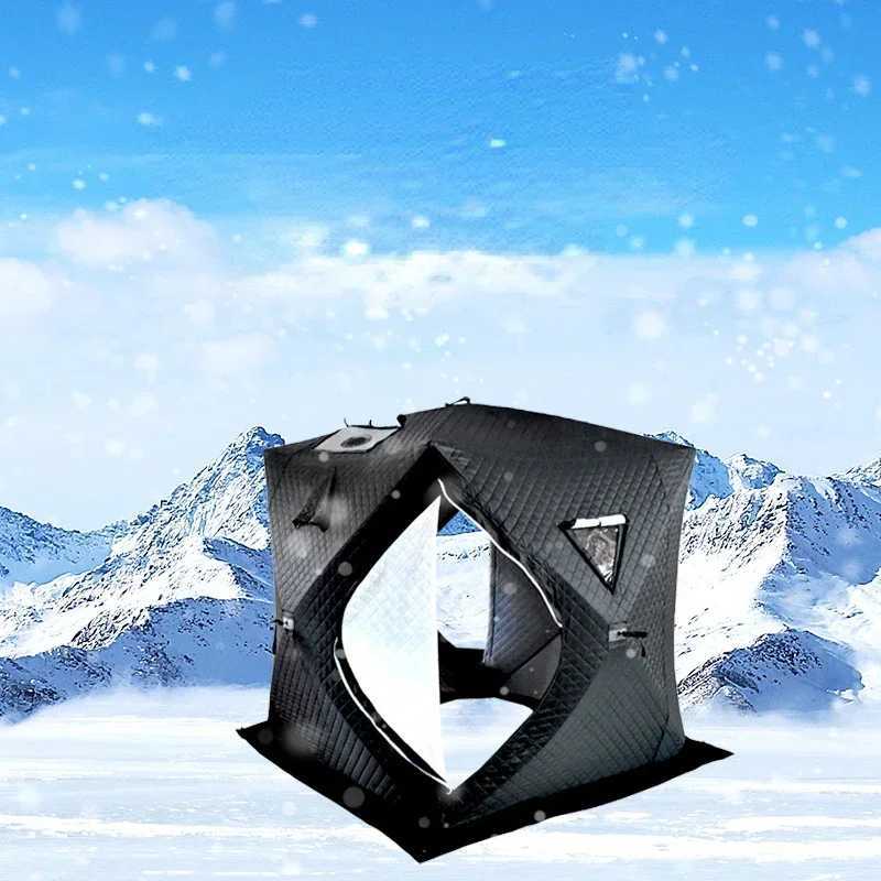 Tents and Shelters Outdoor 3-4 Person 4 Season Sauna House with Thickened Winter Ice Fishing Tent Large Window/chimney Mouth quick Open Portable S2412