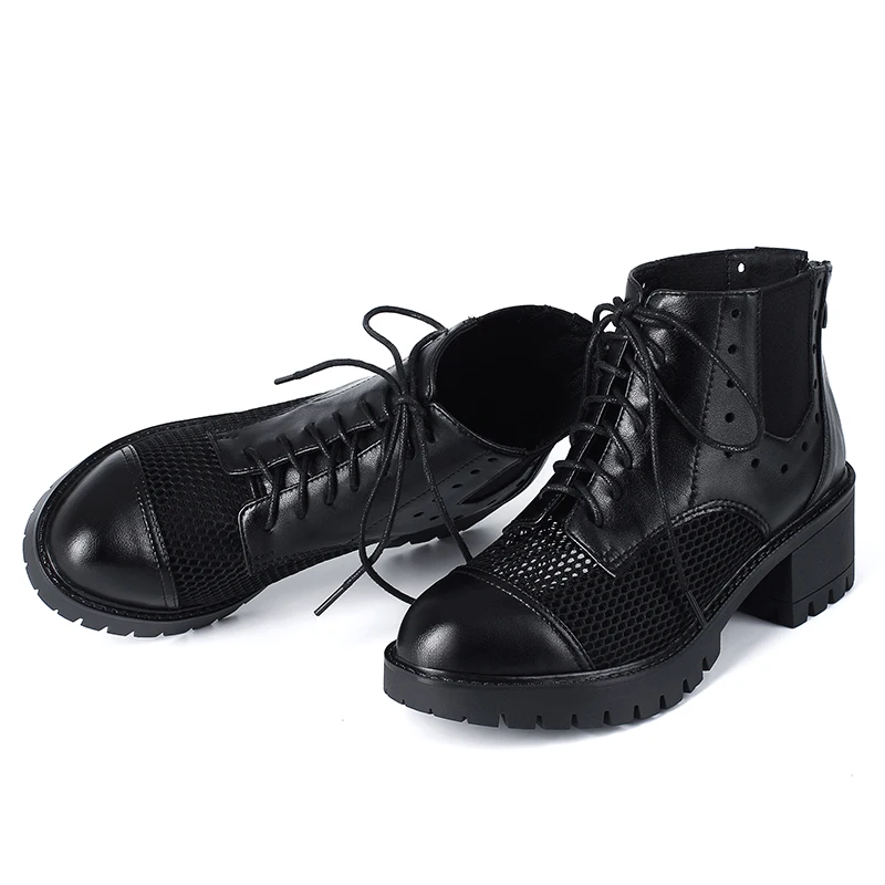 AIYUQI Summer Marton Boots Women Hollow Short Boots Women Genuine Leather Large Size Thick-heel Cool Boots Ladies