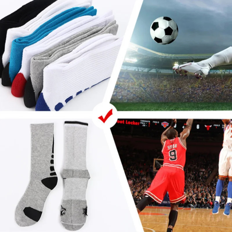 5 Pairs Men Sports Socks Set With Damping Terry Basketball Cycling Running Hiking Tennis Sock Set Ski Women Cotton EU 39-45 241219