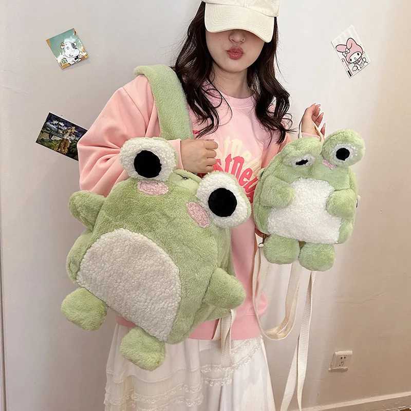 Women Cute plush frog backpack 2024 girl funny school bag small shoulder bagXJ241219