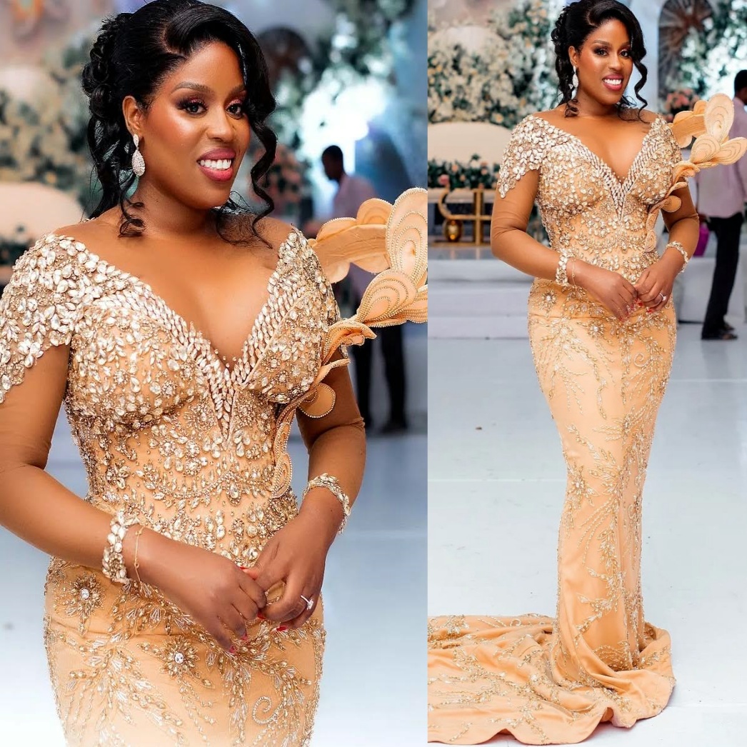 Gold Illusion Mermaid Prom Dresses 2025 rals Rhies Lace Evening Formal Party Second Birthday Engagement Gowns Plus Size Dress For Special Ocns