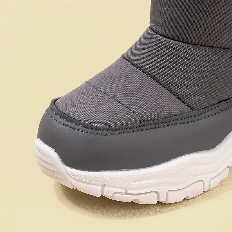 Winter Waterproof Fabric Big Kids Fleece Snow Boots Children Warm Chunky Sole Casual Plush Boots EKF75 241219