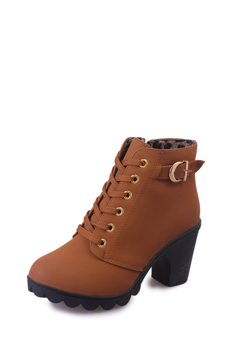 Martin Lace Ddmywed Up Round Head Women S Frosted Material Coarse High Heel Short Boots Chinese Brand Shoes F Ddmysaturn