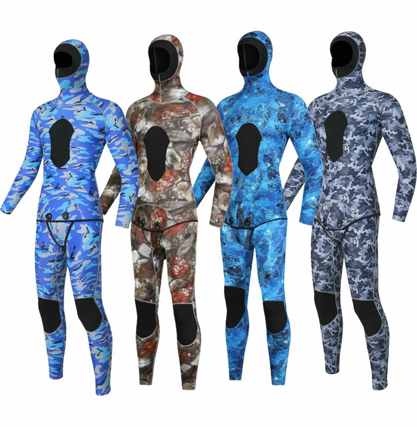 3mm Neoprene Camouflage Wetsuit Scuba Spearfishing Men Hooded Diving Suit 2 Pieces Set Winter Deepwater Thermal SwimsuitXJ241220
