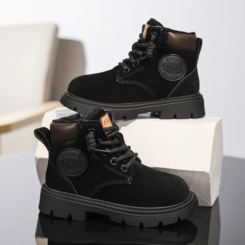 Boy Boots Warm Children Cotton Shoes 4 To 12 Years Fashion Non-slip Warm Plush Sneaker Fur Boy Snow Boots 241219