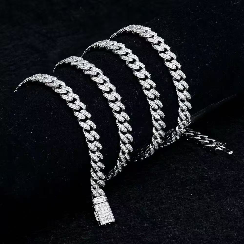 Pass Dia Tester Gra Certificates 8mm Width One Row Sterg Sier Vvs Moissanite Cuban k Chain Necklace